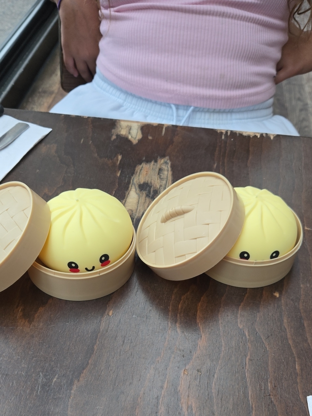 Kawaii Yellow Steamed Bun Squishy in Bamboo Steamer
